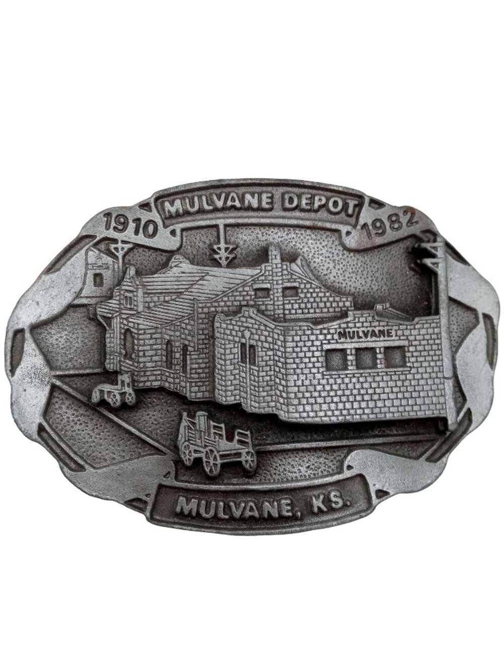 Mulvane Train Depot Belt Buckle Kansas Vintage 1982 KS Railroad Limited Edition